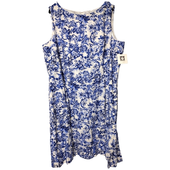 Anne Klein Dresses & Skirts - Anne Klein Blue Combo Floral Linen A-Line Dress